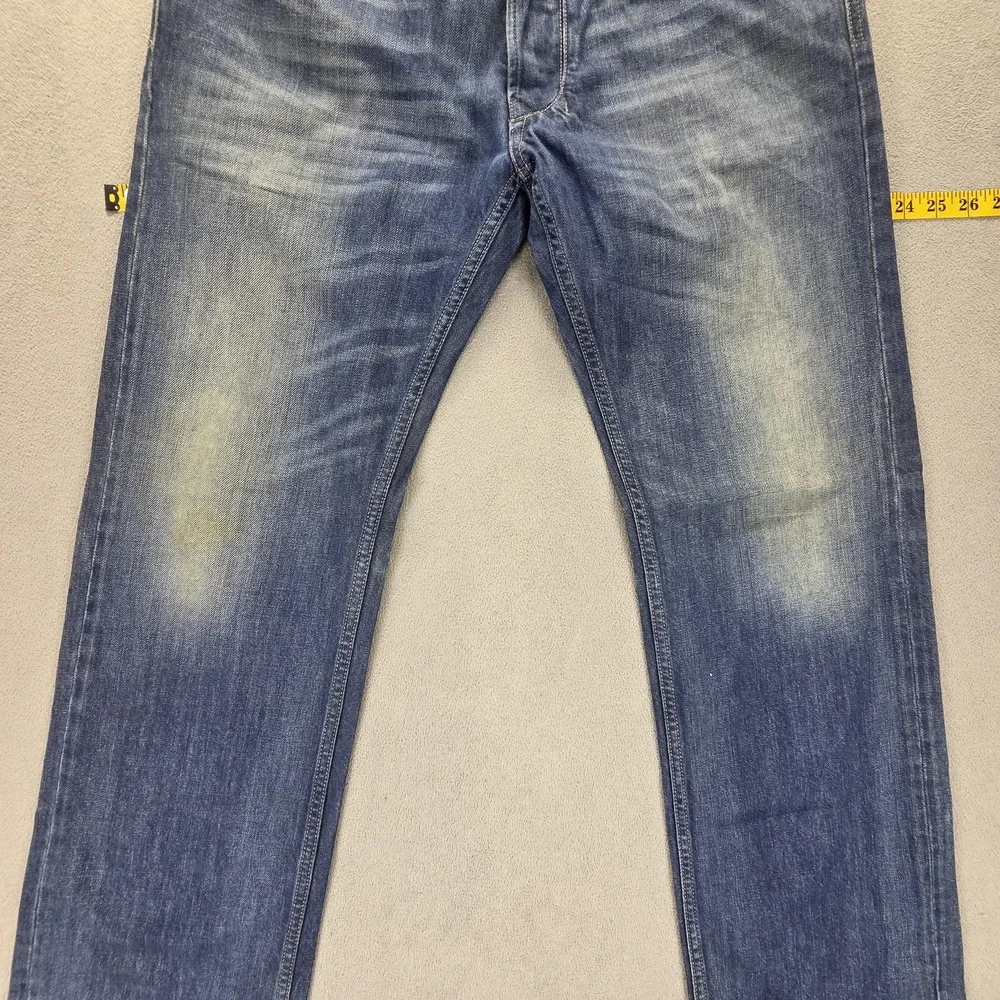 Diesel Jeans Mens 32x30 Blue Larkee Regular Straight Button Fly Distressed 008XR
